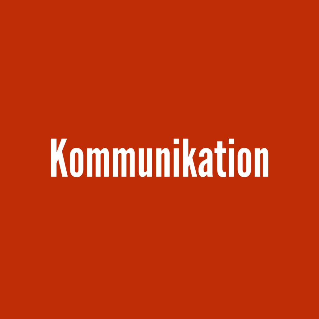 roter Button mit Aufschrift "Kommunikation"